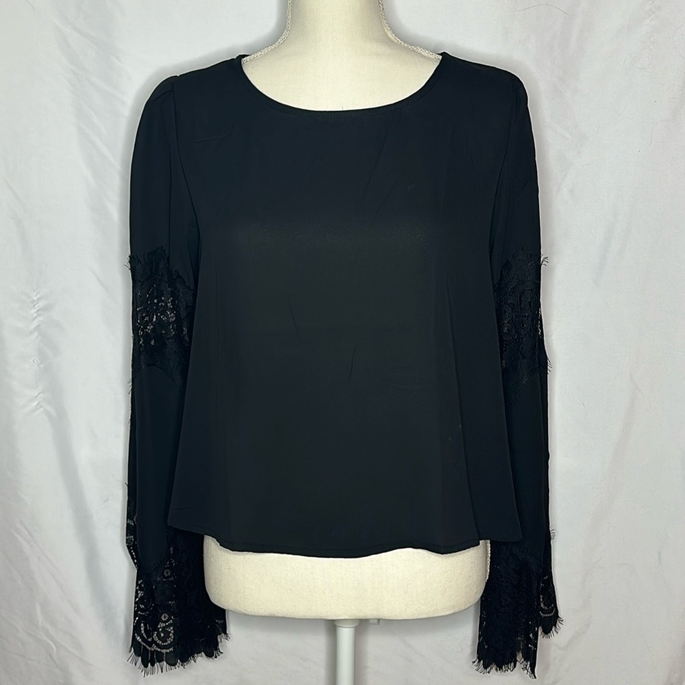 Semi-sheer Lace Cropped Blouse
